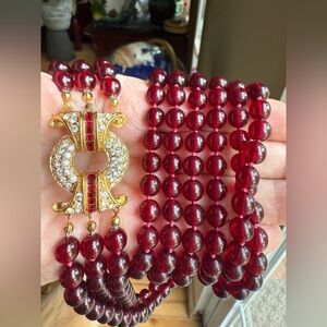 Nolan Miller Vintage Bordeaux Glass Bead Necklace 32”